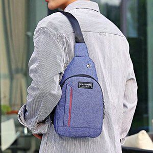 🆕 Mens Blue Canvas Sling Bag, Trendy Crossbody Chest Bag, Unisex Backpack